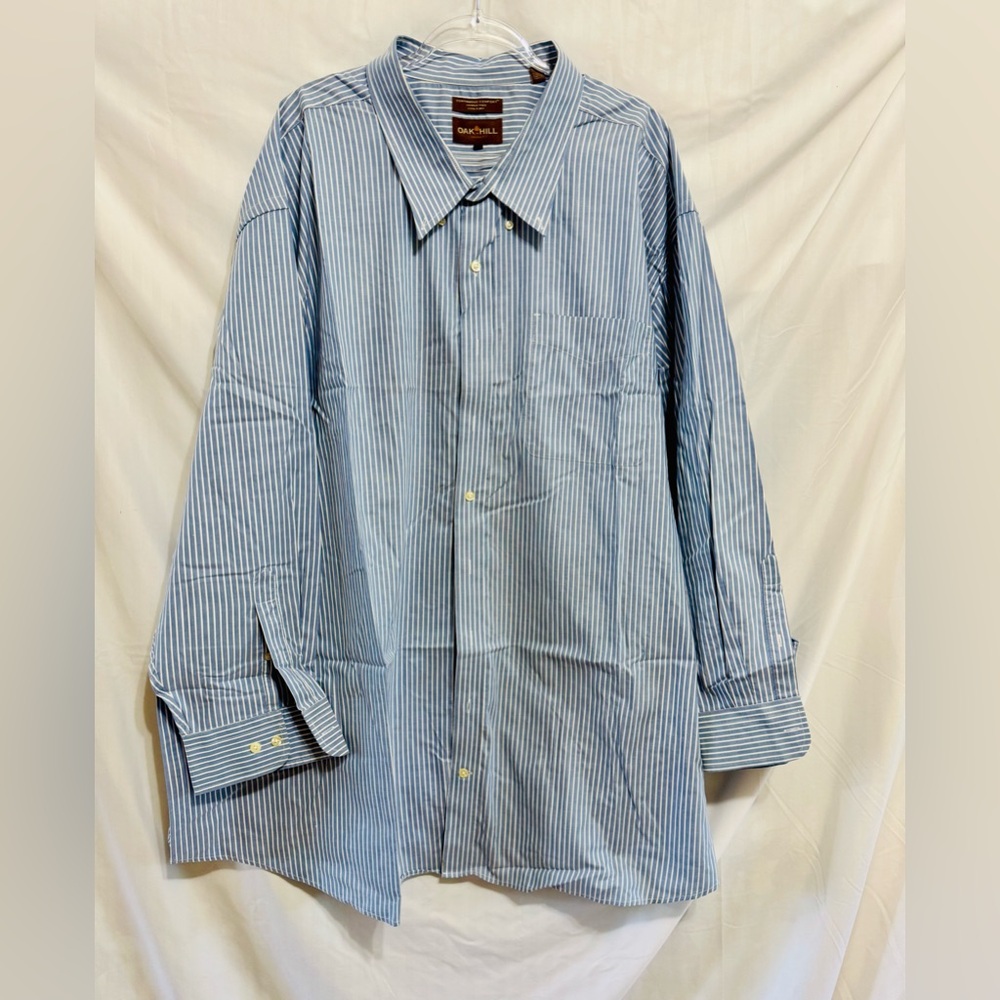 Oak Hill Men’s 5XL Blue Plaid Button-Down Shirt wrinkle free continuous comfort.